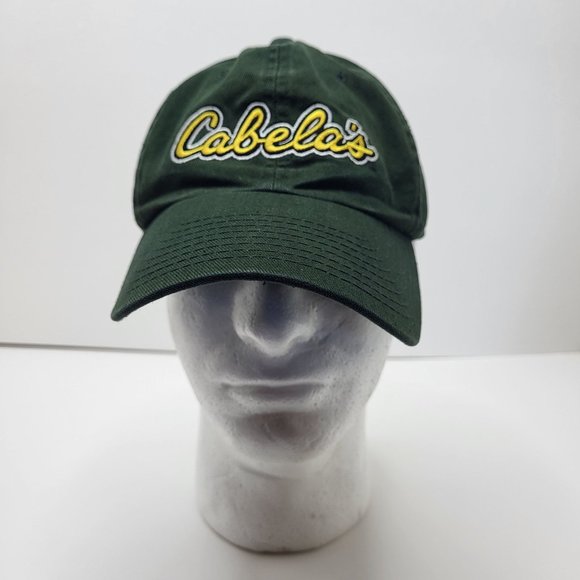 Cabelas Baseball Hat Cap Green Adjustable Embroidered‎ Yellow Logo Strapback - Picture 1 of 10